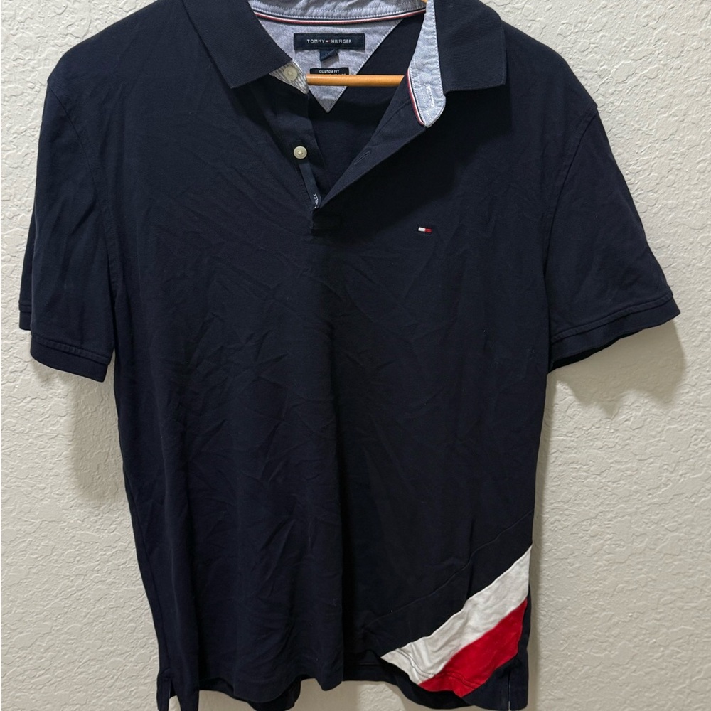 Tommy Hilfiger Men's Polo Shirt in Navy with Red and White Accents, good price